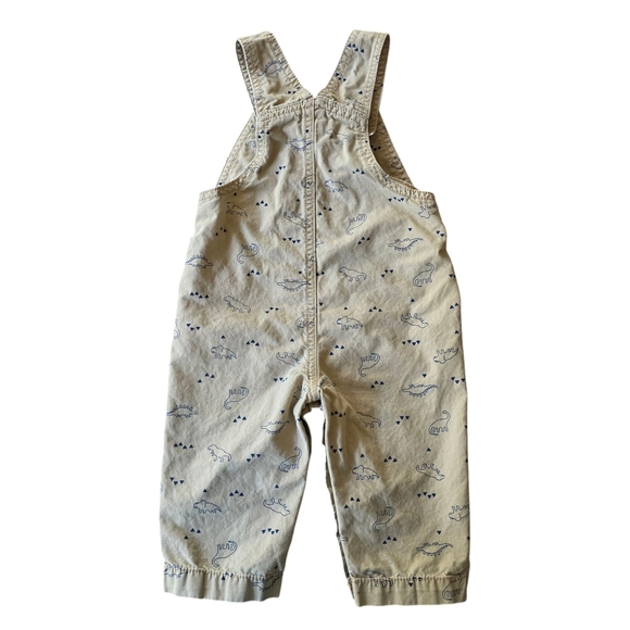 Just One You by Carter's Khaki Dinosaur Print Cotton Overalls, Baby Boys Size 9M - Picture 5 of 7